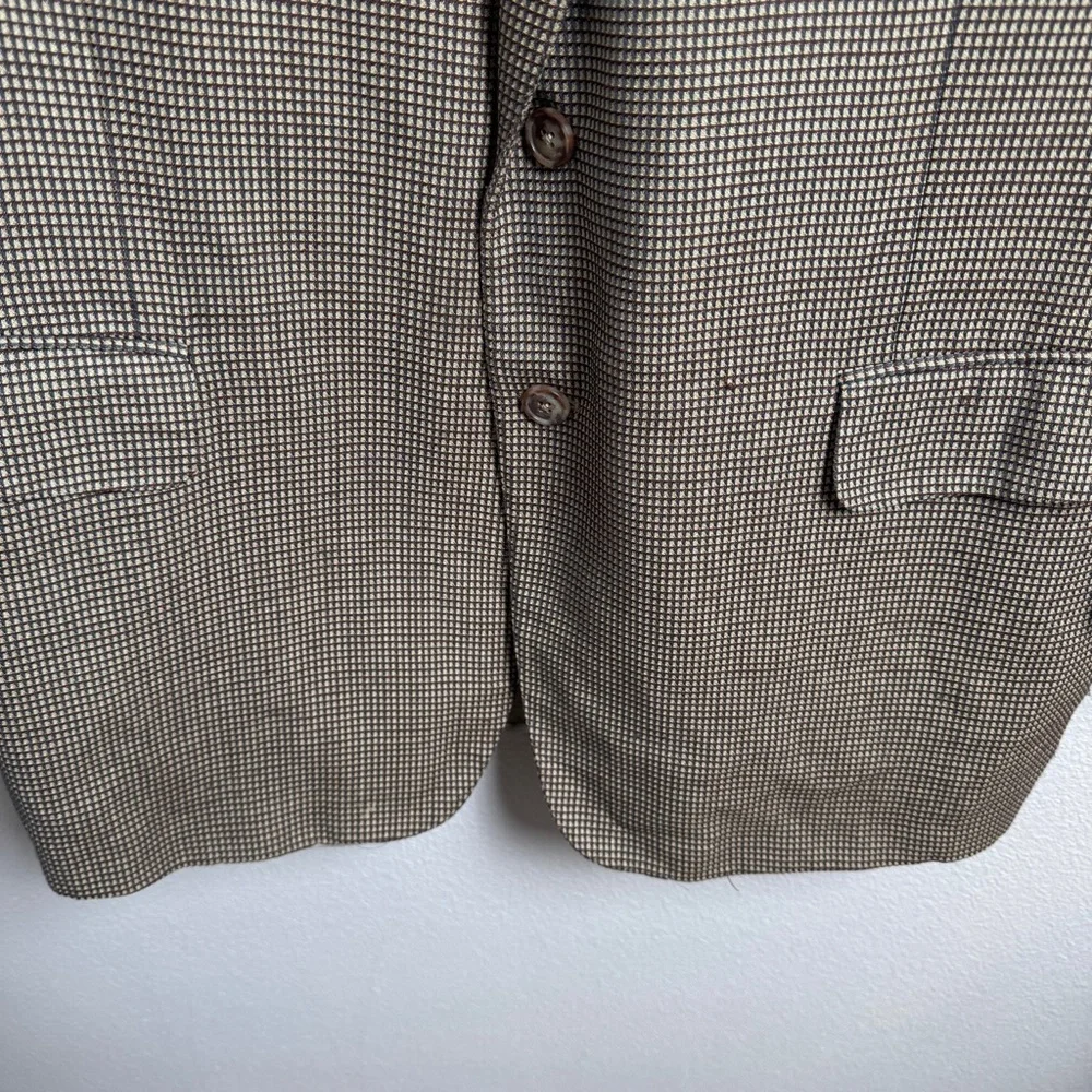 Ermenegildo Zegna Silk Wool Blazer Suit Jacket Tan Black‎ Houndstooth 46R Flaws